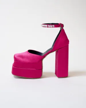 Showstopper Vibe Hot Pink Rhinestone Platform Heels