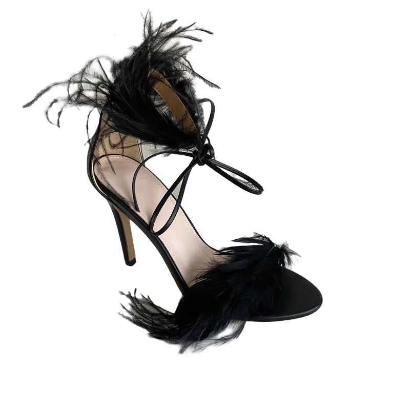 Stiletto Feather Strap High Heel Sandals
