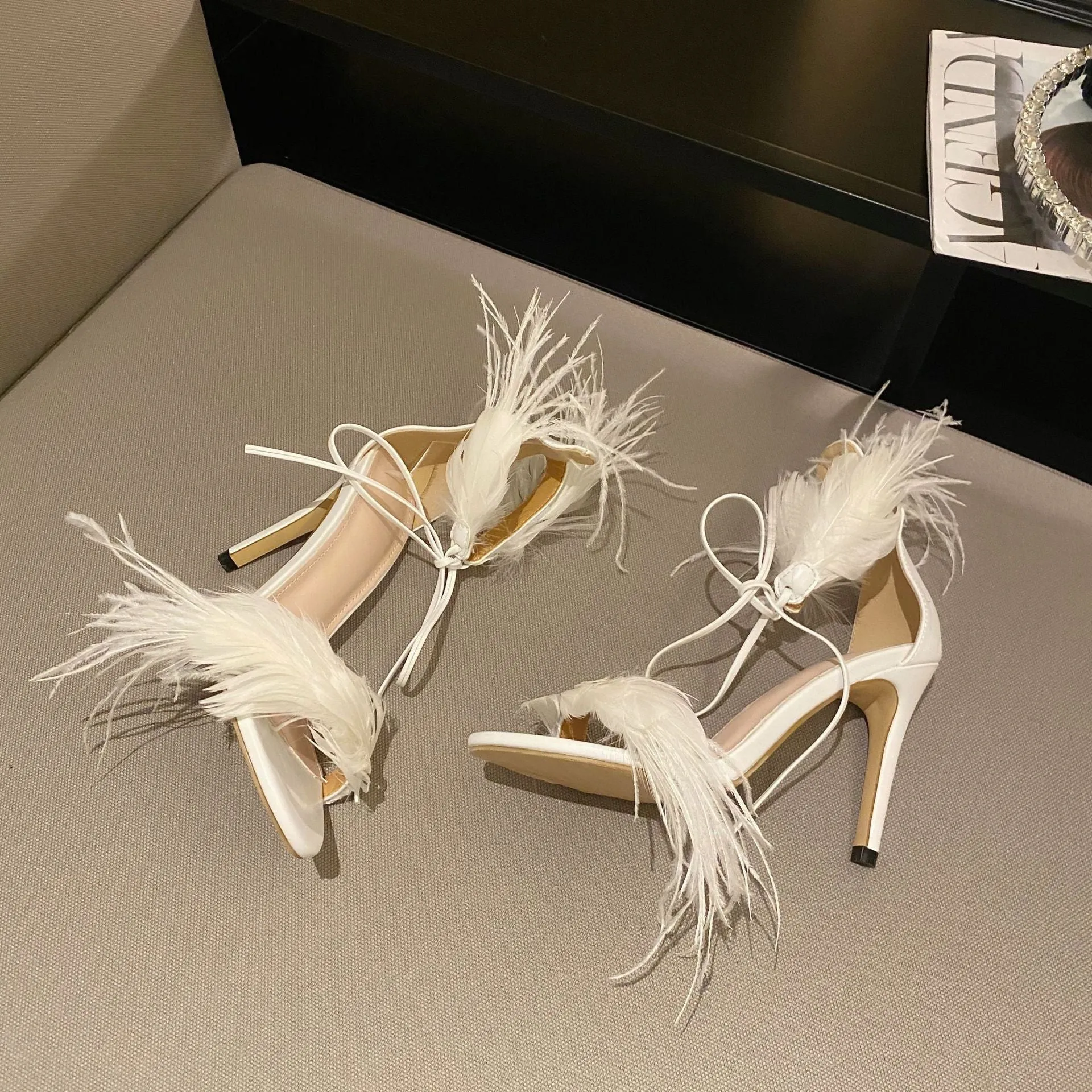 Stiletto Feather Strap High Heel Sandals