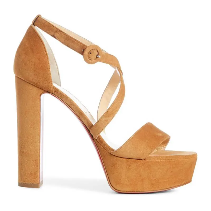 Suede Platform Buckle Color Block High Heel Sandals