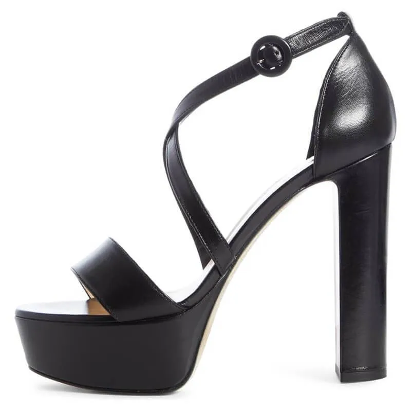 Suede Platform Buckle Color Block High Heel Sandals