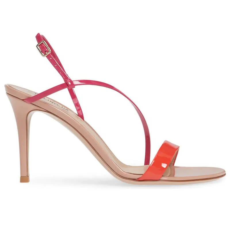 Summer Patent Leather Color Block High Heel Sandals