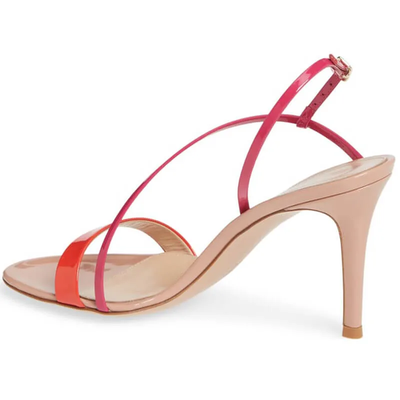 Summer Patent Leather Color Block High Heel Sandals