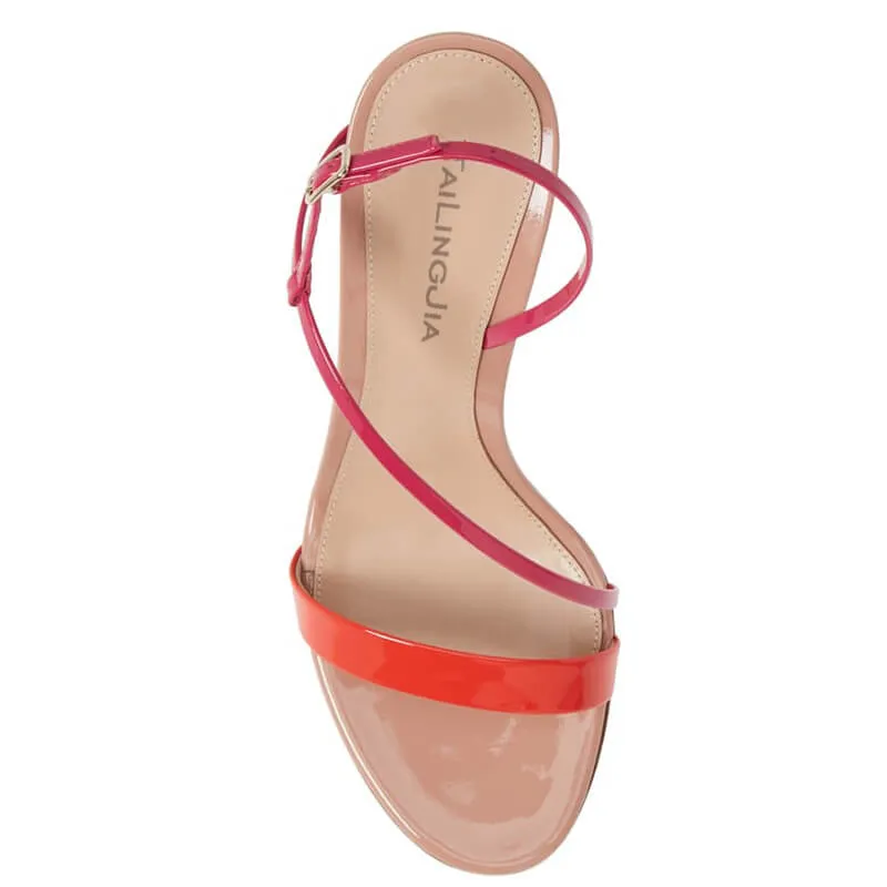 Summer Patent Leather Color Block High Heel Sandals