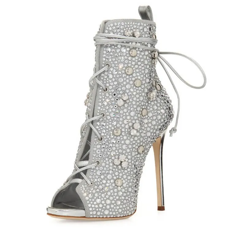 Summer Peep Toe Rhinestone Strap High Heel Sandals