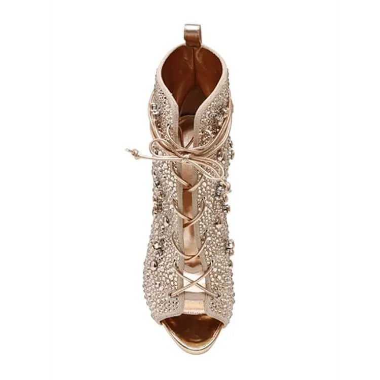 Summer Peep Toe Rhinestone Strap High Heel Sandals