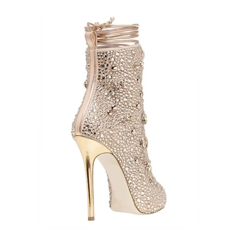 Summer Peep Toe Rhinestone Strap High Heel Sandals