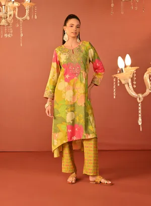 Tarana Lime Green Printed Chanderi Kurta Set for Women