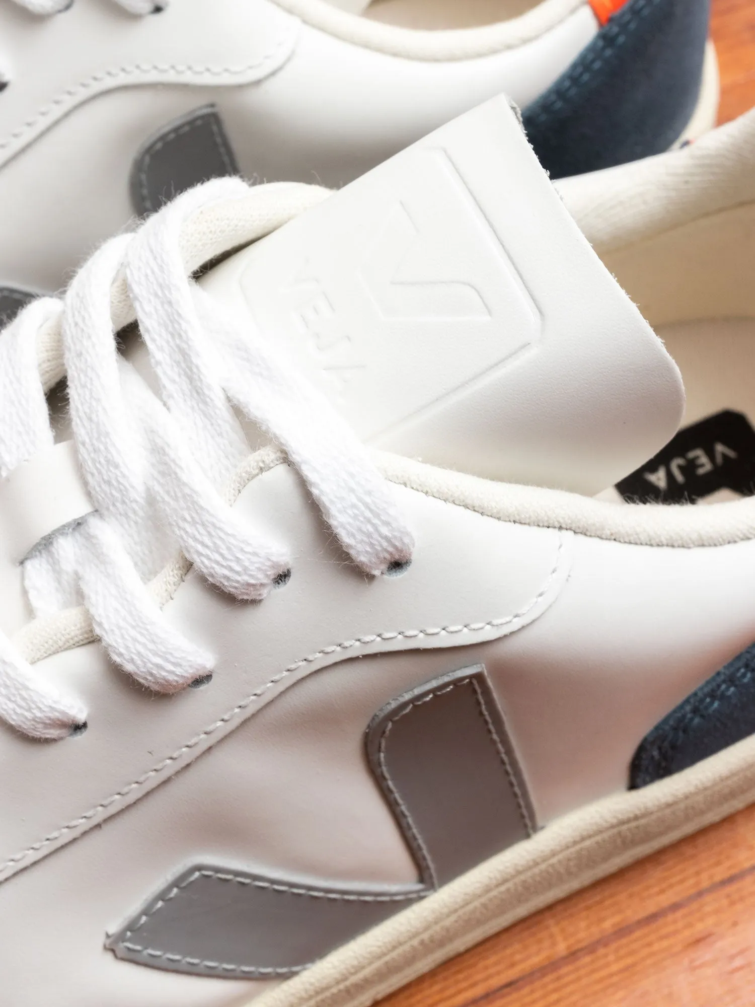 V-10 Leather Sneaker in Oxford Grey Orange Fluo