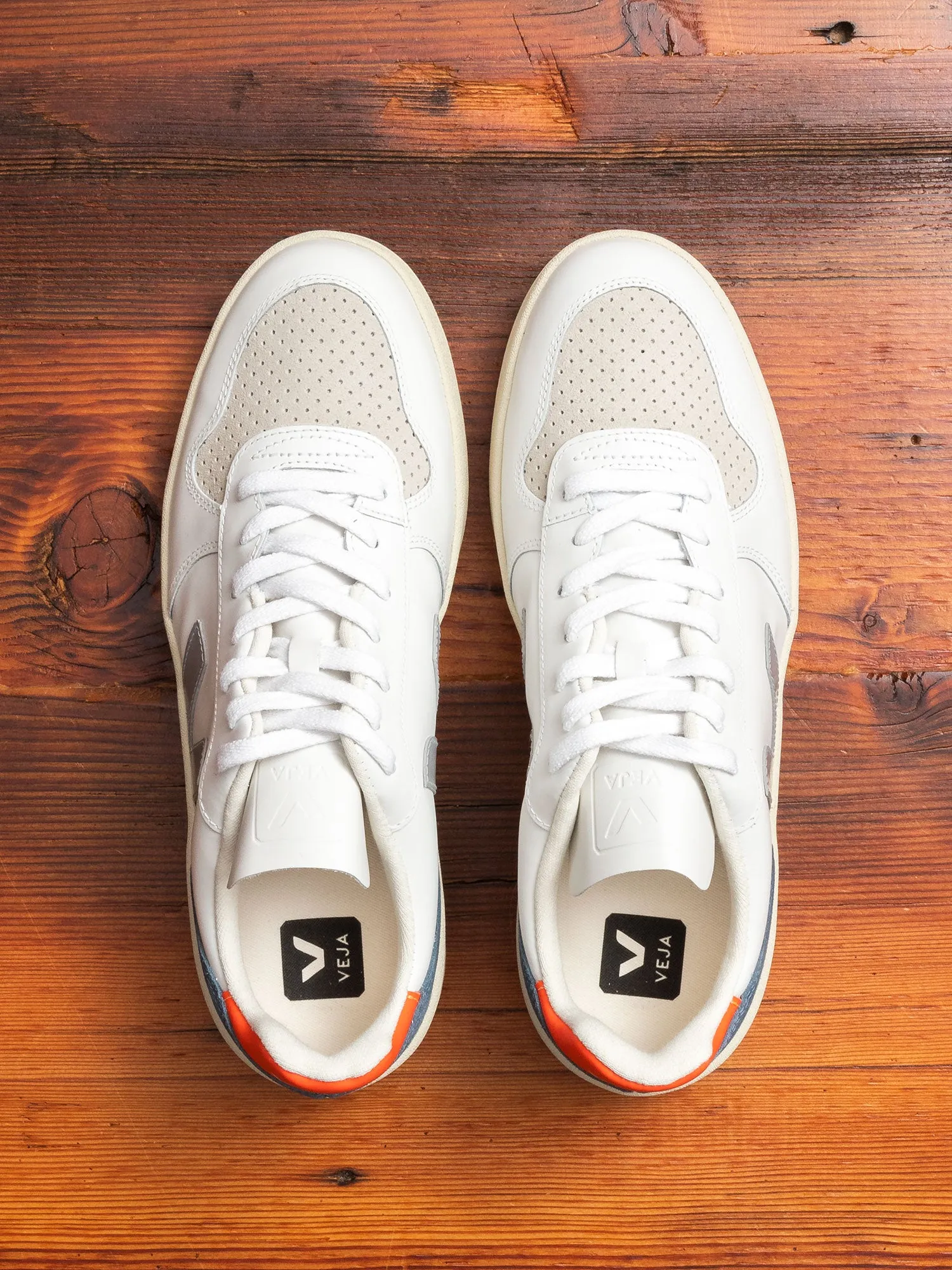 V-10 Leather Sneaker in Oxford Grey Orange Fluo