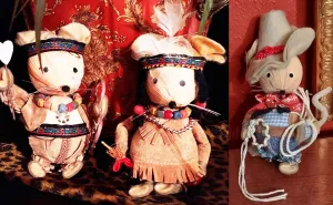 VINTAGE 1980S KURT ADLERS THANKSGIVING AMERICAN INDIAN GIRL BOY AND COWBOY THANKSGIVING TABLE DECORATIONS