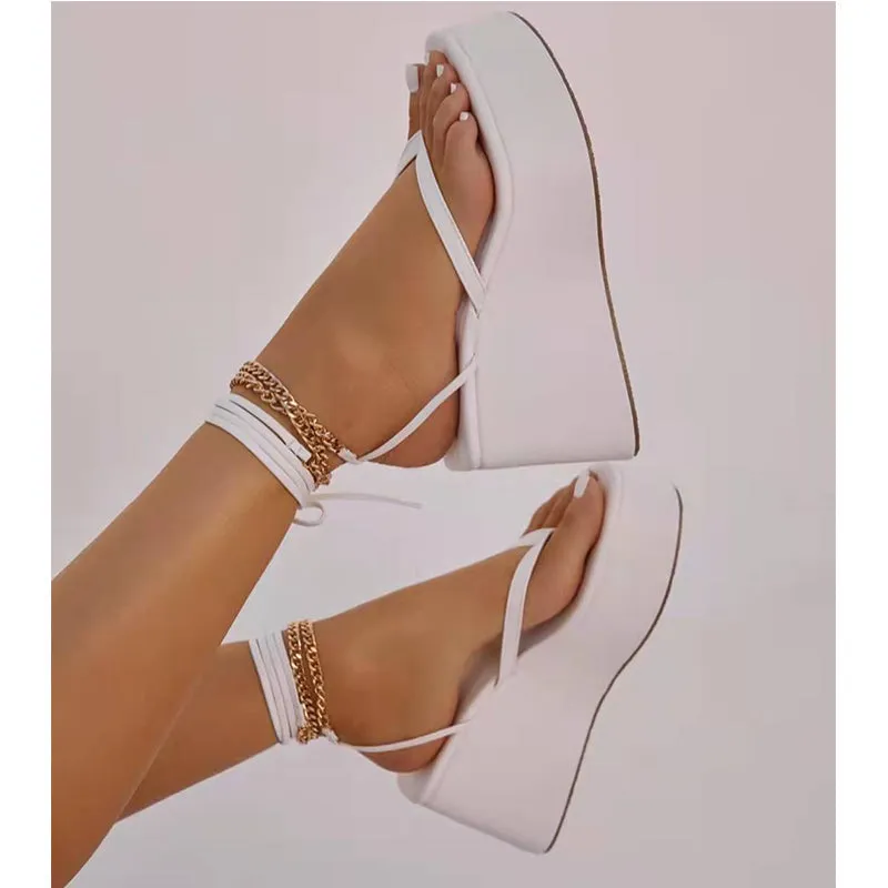 Women clip toe criss cross strappy slingback platform sandals