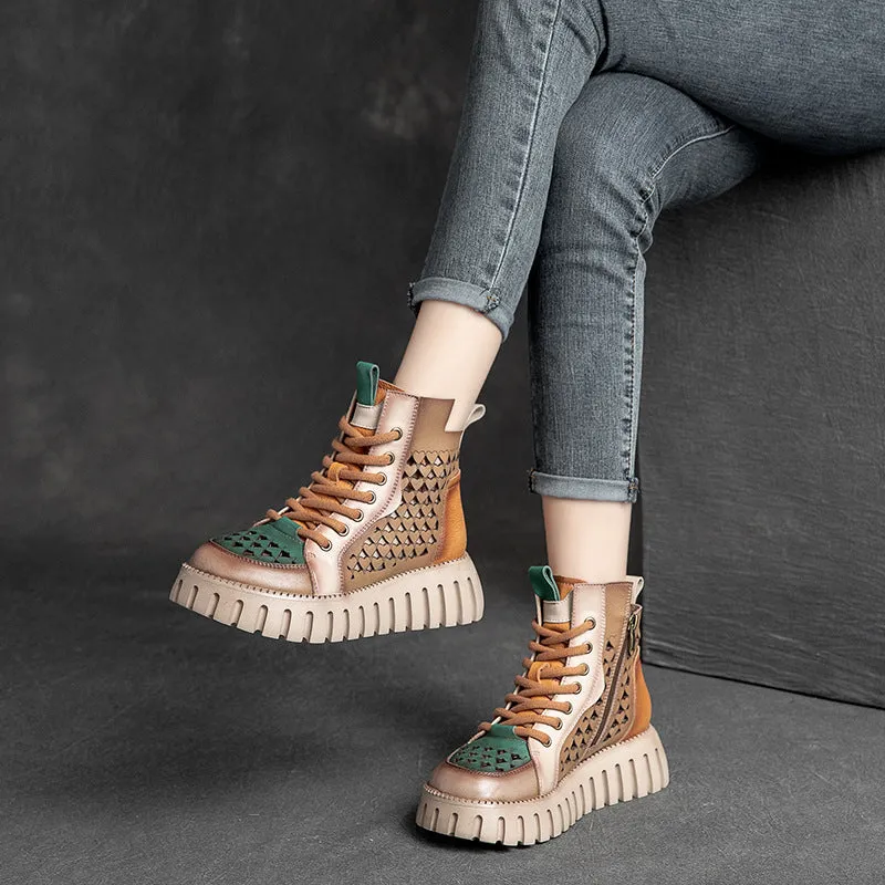 Women's sandals thick-sole hollow high top top layer cowhide Marten boots