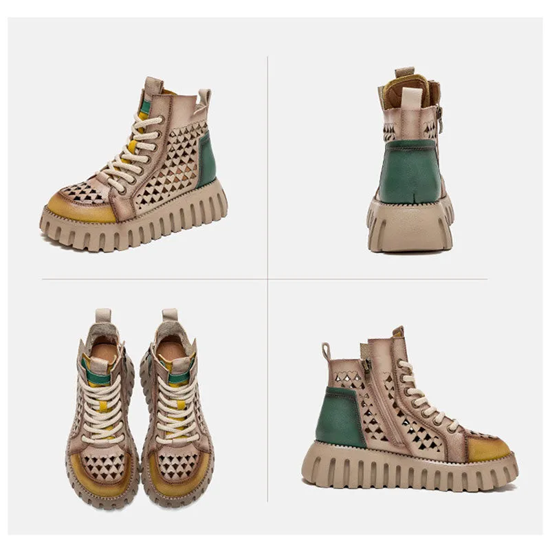 Women's sandals thick-sole hollow high top top layer cowhide Marten boots