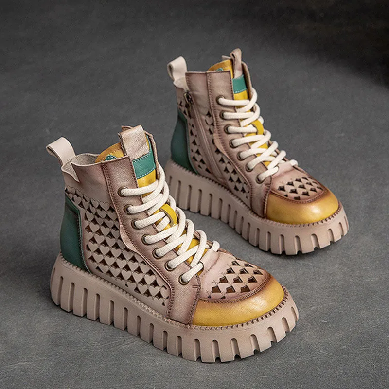 Women's sandals thick-sole hollow high top top layer cowhide Marten boots