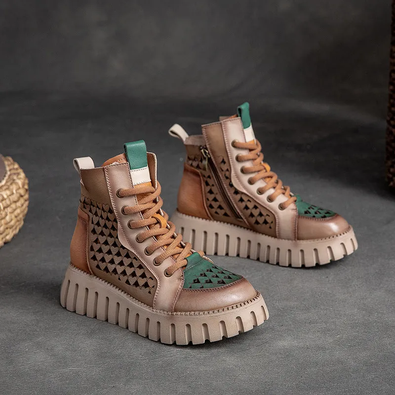 Women's sandals thick-sole hollow high top top layer cowhide Marten boots
