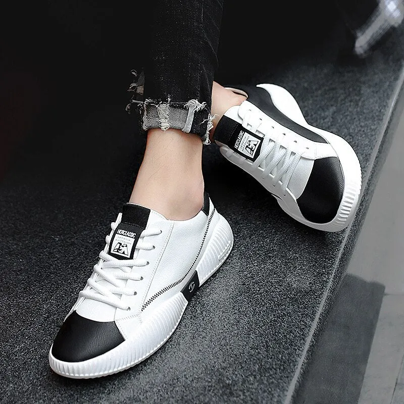 xiangtuibao New Vulcanized Shoes Fashion Men Casual Sneakers Comfortable Leather Small White Shoes Wear-Resisting Walking Sneakers