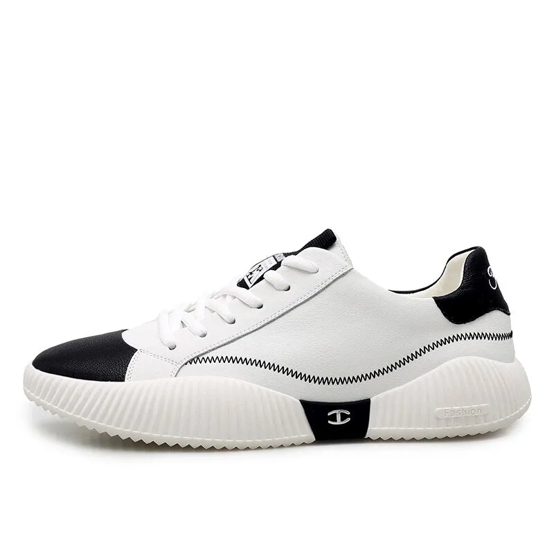 xiangtuibao New Vulcanized Shoes Fashion Men Casual Sneakers Comfortable Leather Small White Shoes Wear-Resisting Walking Sneakers