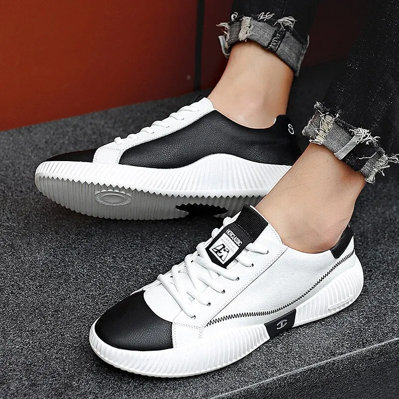 xiangtuibao New Vulcanized Shoes Fashion Men Casual Sneakers Comfortable Leather Small White Shoes Wear-Resisting Walking Sneakers